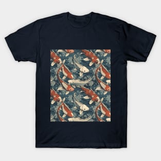 Ukiyo-e Inspired Koi Fish Pattern - Traditional Japanese Art Design T-Shirt